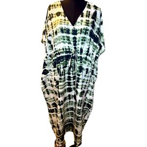 Bon Voyage Green and White Swimsuit Coverup, OS, Adjustable waist drawstring NWT